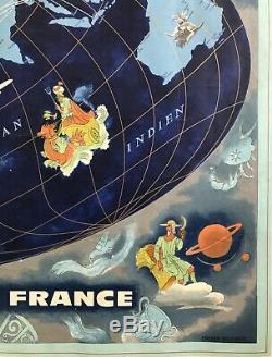 Lucien Boucher Affiche Air France Planisphère Zodiaque Original Vintage Poster
