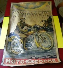 MOTOSACOCHE POSTER ancienne AFFICHE ORIGINALE PUB 1920 MOTO GARAGE FRITAYRE