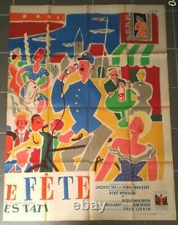 Moitié Affiche Cinema Originale Tati jour de fete 1949 Jacquelin vintage poster