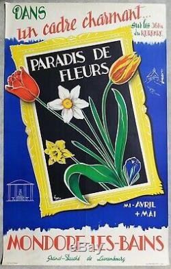 Mondorf Luxembourg paradis de fleurs Affiche ancienne/original poster 1950's