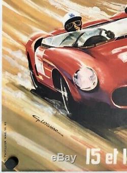 Original Vintage Affiche 24 Hueres Du Mans 1963 le Automobile de Course Leygnac