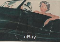 PIN-UP en AUTOMOBILE Affiche originale entoilée CAROLS (BRENOT) 1950 50x34cm