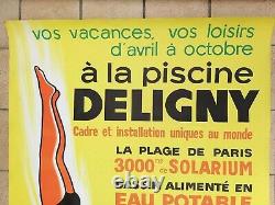 Paris piscine bains Deligny Affiche ancienne litho/original pool poster 1970's