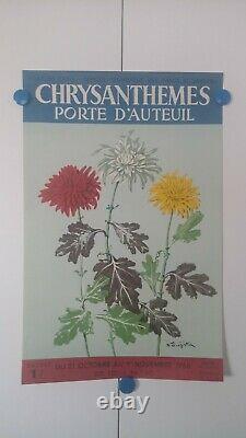 RARE Affiche vintage poster Originale Foujita Chrysanthèmes PARIS Fleurs 1965
