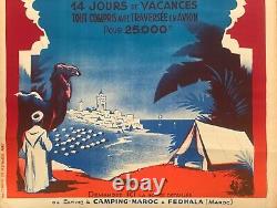 Rare Affiche Litho 40/50 Voyage Campez Au Maroc Fedhala Original Poster
