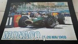 Rare Affiche Originale Grand Prix de Monaco 1968 Michael Turner F1 J. Ramel Nice