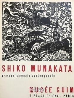 Shiko Munakata Affiche Litho 1960 Musee Guimet Mourlot Original French Poster