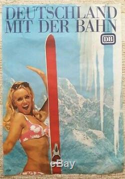 Ski pin up Deutschland mit Bahn, Affiches anciennes/original posters Plakate 70